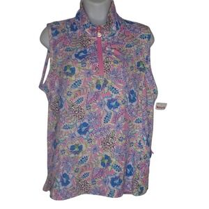 Stella Parker Sport Sleeveless Top  M Pink Floral Paisley Preppy Athleisure Golf